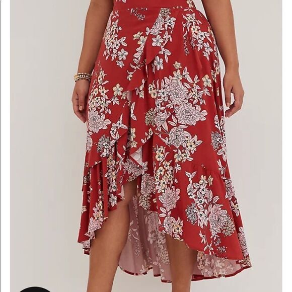 Torrid Floral Print Boho Hi-Lo Ruffle Maxi Skirt Contemporary Festival Feminine - Picture 3 of 16